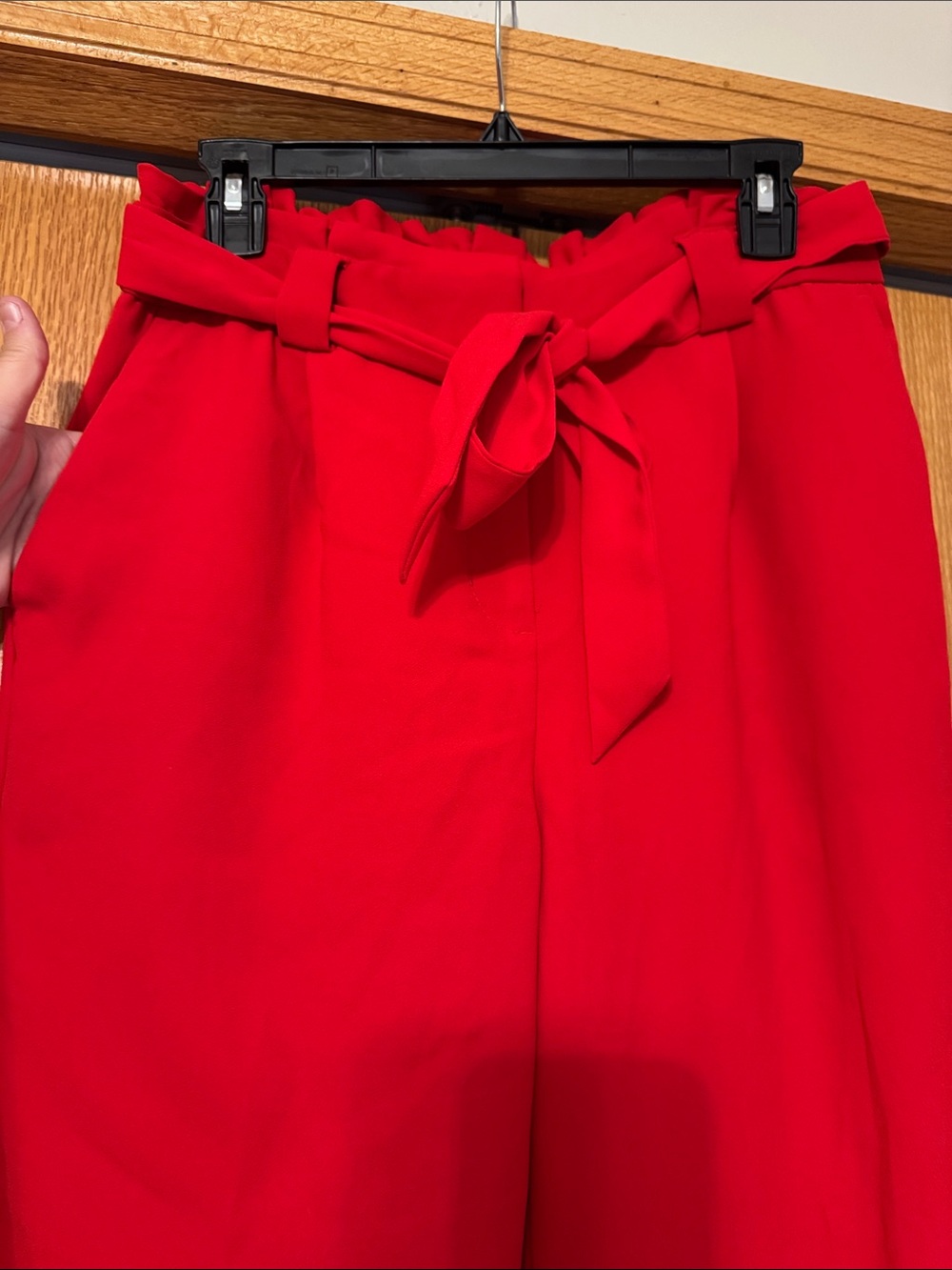 Express Red Paperbag Waist Wide-Leg Pants with Tie - Picture 2 of 4
